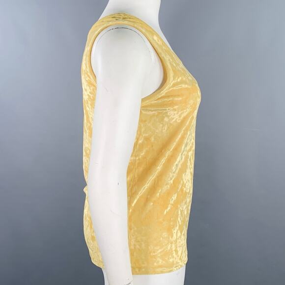 DRIES VAN NOTEN Size L Yellow Velour Scoop Neck Casual Top - Picture 2 of 5